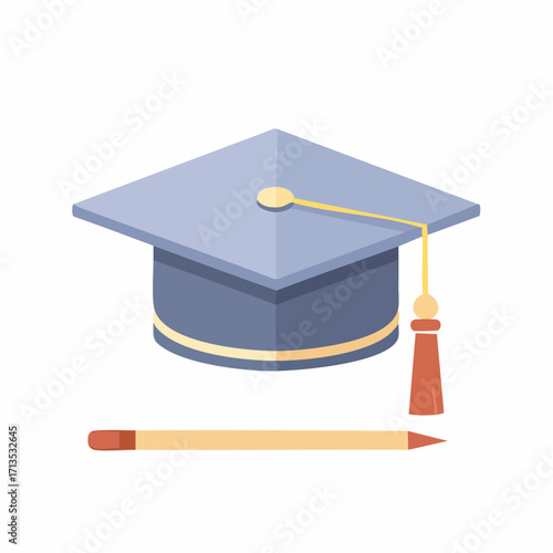 Conceptual vector illustration depicting the essence of education and academic success, featuring a graduation cap and a pencil to symbolize learning, study, and achievement