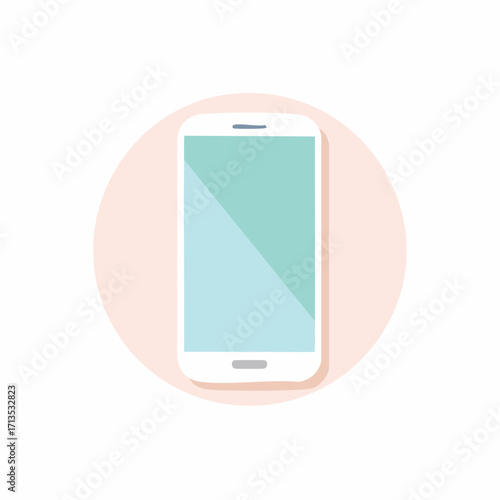 Minimalist flat design smartphone icon. Modern mobile phone illustration on a circular background for app, web, and technology concepts