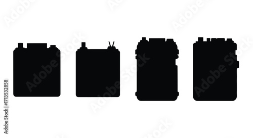 Set of four black car battery silhouettes isolated on for automotive parts and services vector