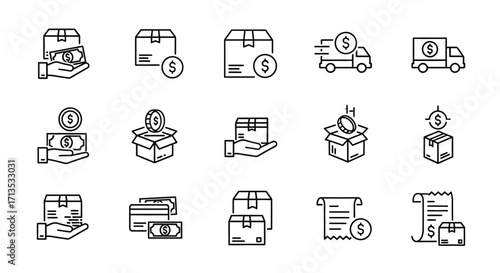 Set of hand drawn shipping and delivery icons representing parcels and logistics services vector