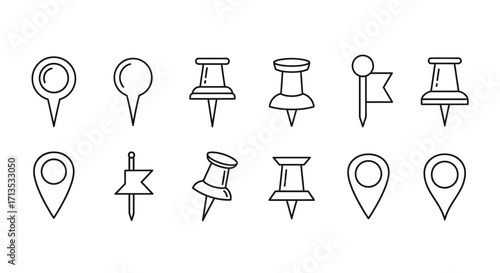 Collection of hand drawn location pointers and push pins icons for navigation and design elements vector