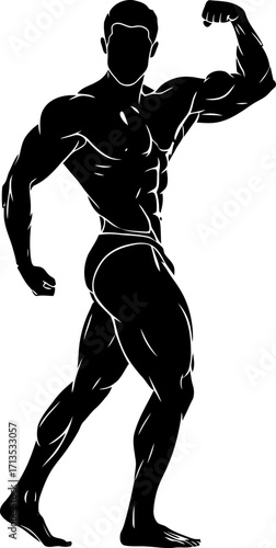 silhouette of a bodybuilder a monochromatic masterpiece of strength, isolated on transparent background