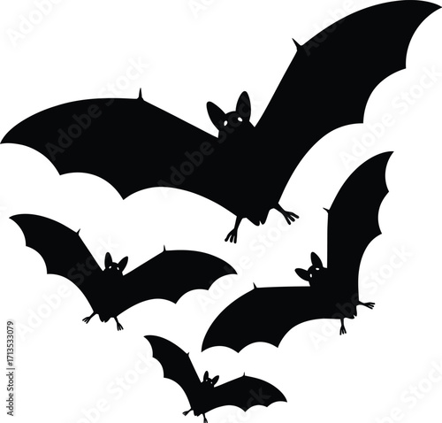 Black bats flying silhouette vector