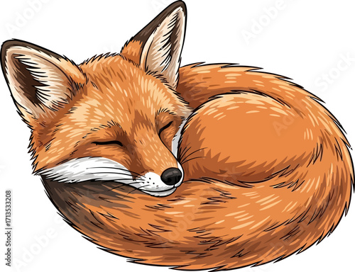 sleeping fox a curledup dream of autumn, isolated on transparent background