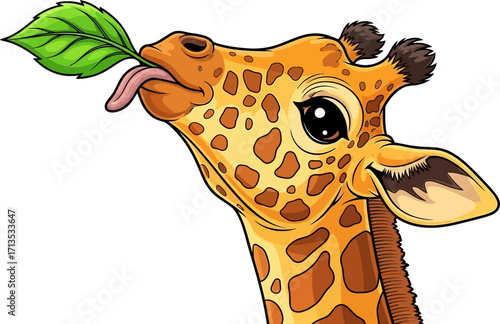sweet giraffes delightful leaf snack an adorable cartoon, isolated on transparent background