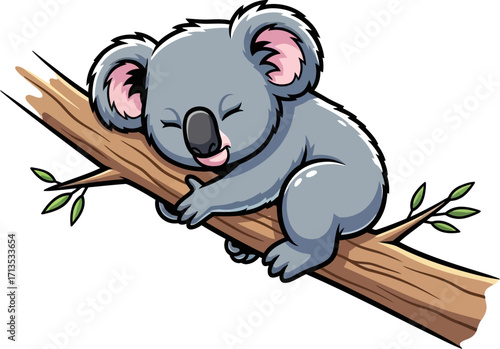 sweet koala dreams a cartoon koala sleeping on a branch, isolated on transparent background