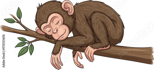 sweet dreams on a branch a chimpanzees peaceful slumber, isolated on transparent background