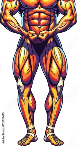 the anatomy of strength a powerful muscular physique, detailed and vibrant, isolated on transparent background