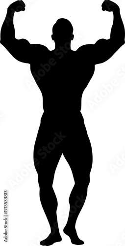 the black silhouette of a bodybuilder a powerful symbol of strength and fitness, isolated on transparent background