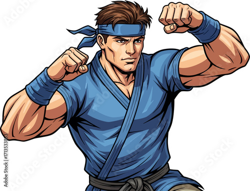 the blue karate master a powerful pose of focused determination, isolated on transparent background