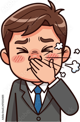 the businessmans silent sneeze a moment of office discomfort, isolated on transparent background