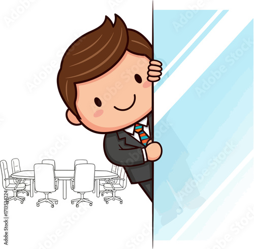 the curious businessman a peek into the meeting, isolated on transparent background