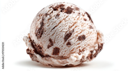 Creamy Ice Cream Scoop with Chocolate Pieces on White Background