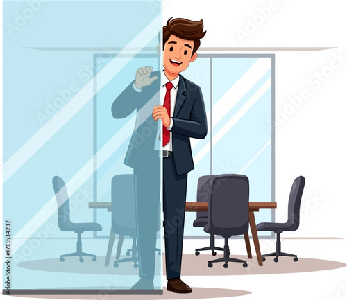 the curious executive a peek into the meeting, isolated on transparent background