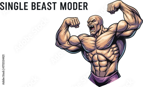 the furious bodybuilder a powerful strength illustration, isolated on transparent background