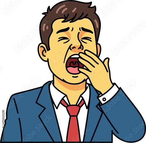 the tired businessmans silent yawn a moment of exhaustion, isolated on transparent background
