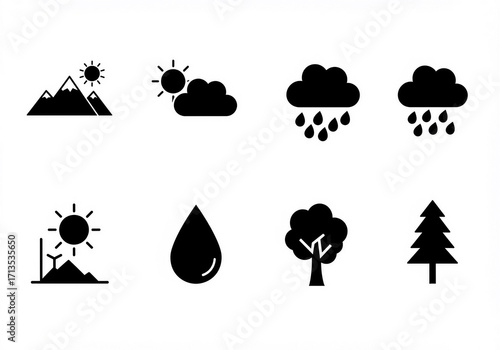 Black vector icons set for Christmas tree symbol design and decoration illustration