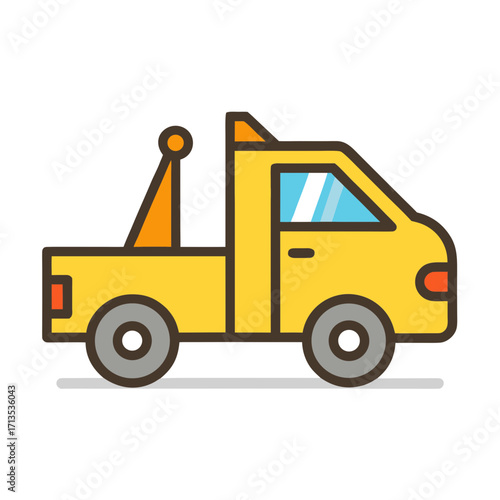 Simple flat yellow tow truck icon illustration for transportation services