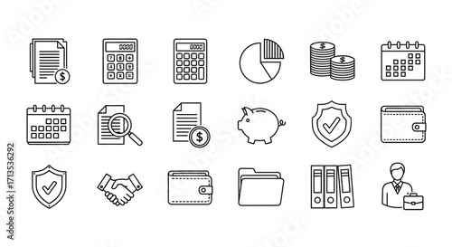 Business and finance icon set for digital platforms and professional presentations vector