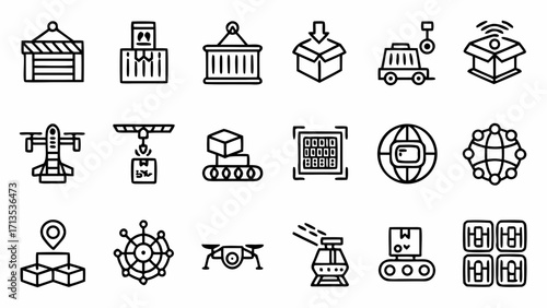 Vector art of collection of line icons representing logistics, shipping, and technology created and generated with generative ai #17