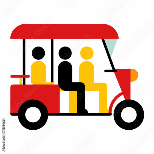 Colorful tuk tuk icon with passengers on a white background