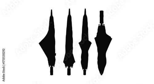 Four silhouette umbrellas ready for rain protection against the elements vector