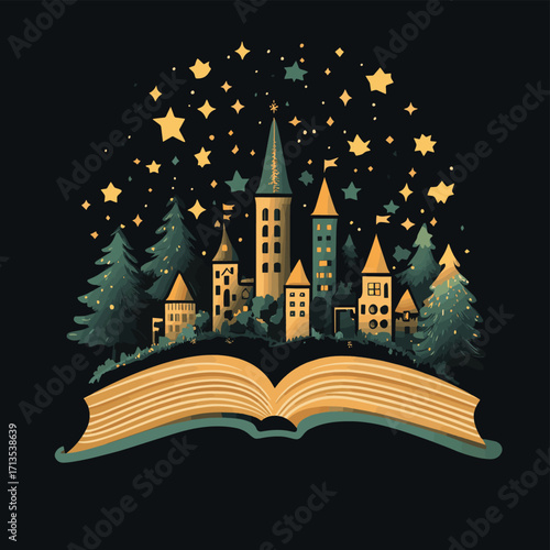 A whimsical logo for a children's book publisher, incorporating fantasy elements. , vector style simple color