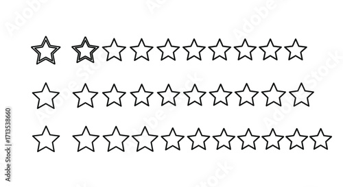 Hand drawn star rating system five stars set collection outline graphic element vector