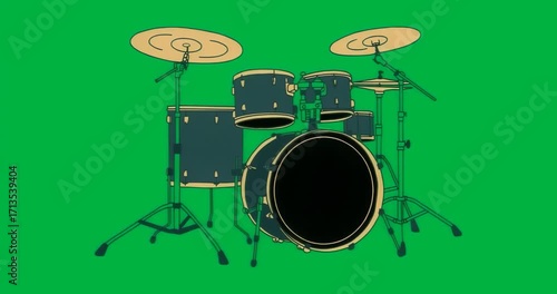 Sequence showing stylized neon drum kit holding static across five frames on transparent background