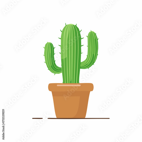 Vibrant Green Saguaro Cactus in a Terracotta Pot.