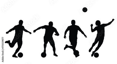 Dynamic silhouettes of soccer players in action kicking ball sports competition vector