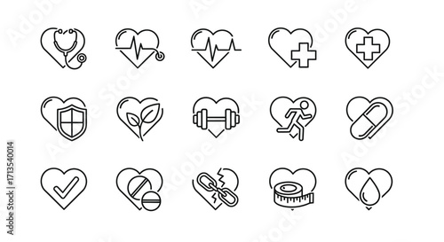 Collection of hand drawn heart icons representing health wellness and medical concepts vector