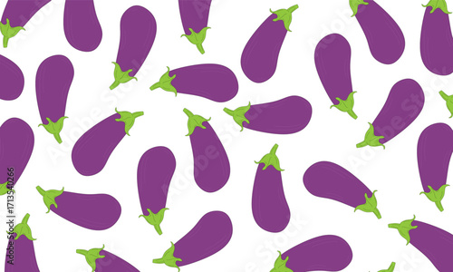 Vector seamless pattern of eggplant flat icons. Purple vegetable design for backgrounds, wallpapers, packaging, and textiles