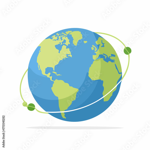 Stylized Earth Globe with Orbiting Green Lines and Dots.