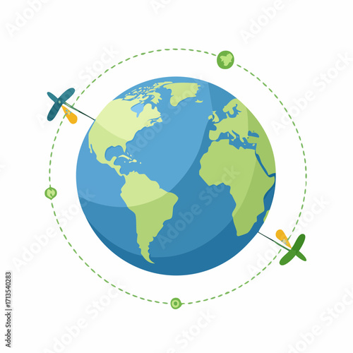 Global Satellite Network Earth with Orbiting Satellites Simplified Illustration.