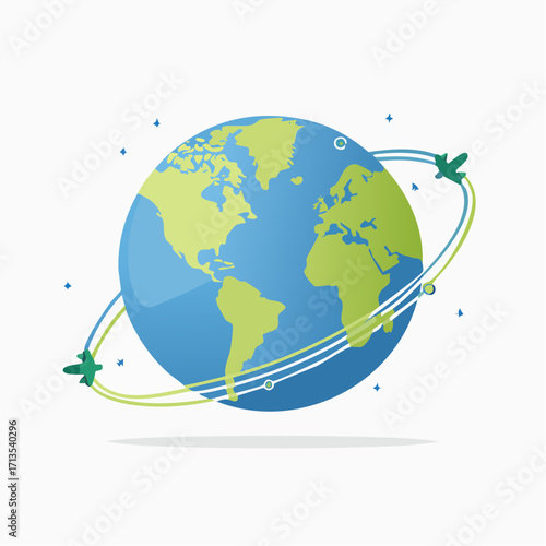 Stylized Globe with Airplane Trails Depicting Global Travel and Connectivity.