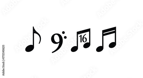 Set of musical notes and rests graphic element for music notation and composition vector