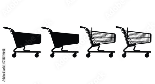 Four shopping carts in a row showing progression from filled to empty vector