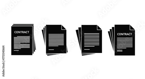 Four black paper documents representing contracts and agreements clearly visible vector