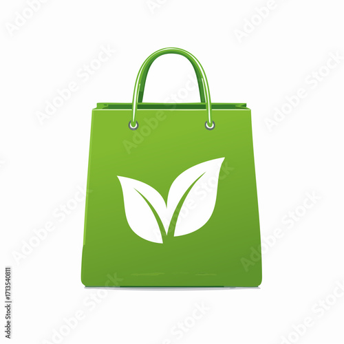 Simple White Shopping Bag with Green Handles and Accents.