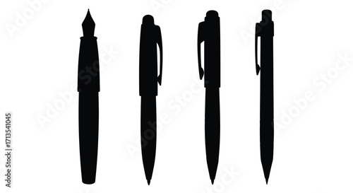 Four silhouette pens fountain ballpoint writing instruments on studio shot vector