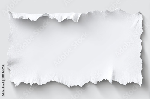 Isolated shot of torn, white paper with ripped edges and light texture cast against a neutral background. Ideal for layering or design elements