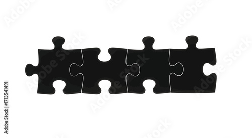 Four black puzzle pieces connected in a row representing teamwork and strategy vector