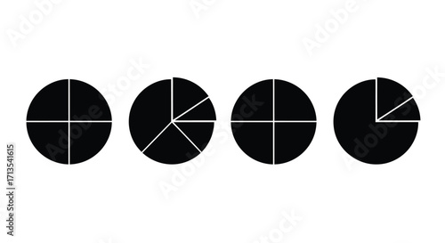 Four black pie chart segments showing different proportions and divisions vector
