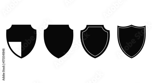 Collection of four black shield emblems for security protection and heraldry symbols vector