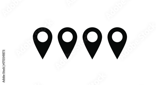 Four black location pointers arranged horizontally on a for navigation vector