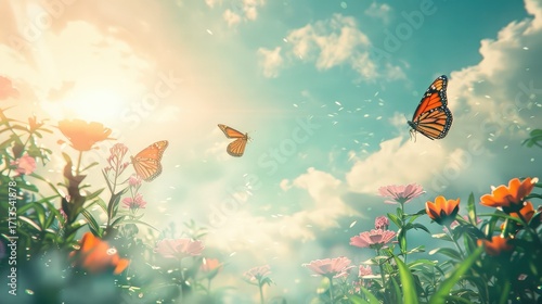 butterflies and flowers