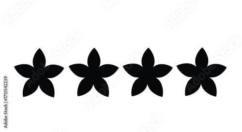 Four black five-pointed star shapes arranged in a row for rating and review vector