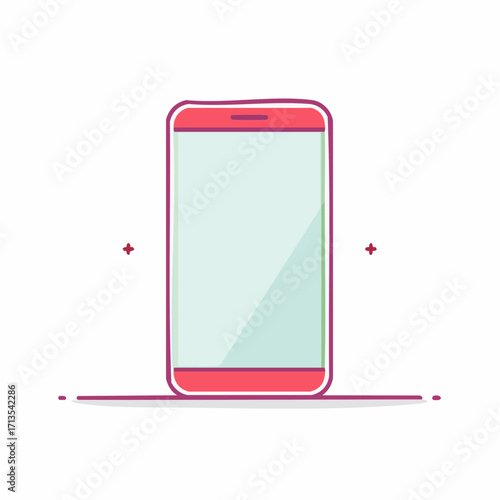 A handdrawn red smartphone illustration with a purple outline and a blank light blue screen.