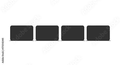 Four identical dark grey square objects arranged in a row on a plain vector